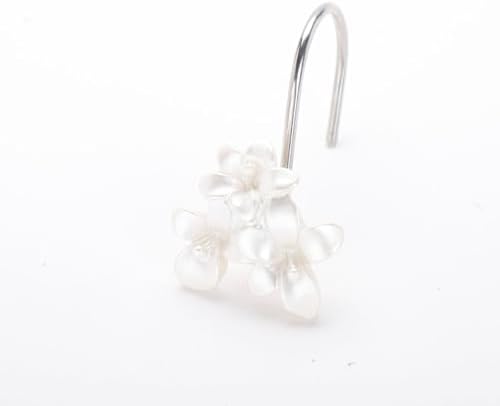 White Flower Shower Curtain Hooks Set of 12 White Decorative Rings - Image 2