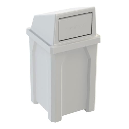 32 Gallon Square 100% Recycled Plastic Heavy Duty Indoor or Outdoor Commercial Trash Can with Push Lid | Great for Schools and Businesses - White