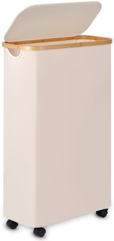 Slim Laundry Basket with Wheels, Narrow Hampers by Merkisa