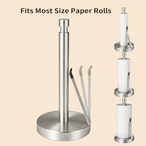 YUMORE Heavy Duty Paper Towel Holder Countertop Weighted Base Silver - Image 3