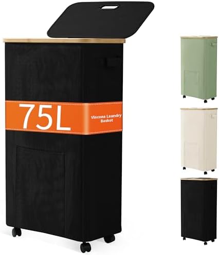 Laundry Basket with Wheels, Dirty Clothes Hamper on Wheels, Rolling Tall by Vincona