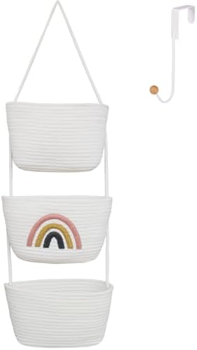 Over the Door Hanging Basket for Organizing 3 Tiers Woven Cotton Rope Wall by ililmmoe