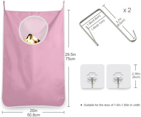 1PC Pink Hanging Laundry Hamper Bag Over the Door Laundry Hamper Wall Hamper - Image 3