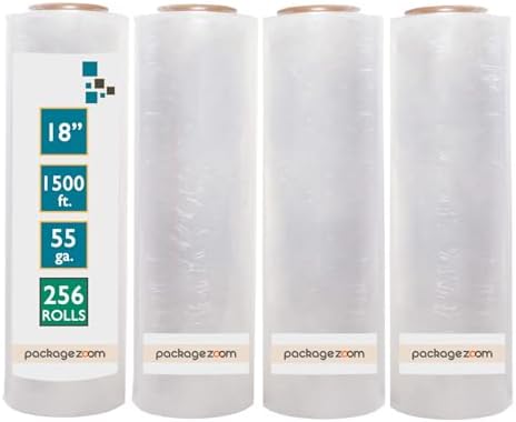 PackageZoom 4 Rolls Clear Stretch Wrap Film 18” x 1500 feet Plastic Wrap by packagezoom