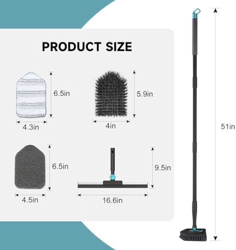nacena Shower Scrubber with Long Handle, 4 in 1 Tile Tub Scrubber Brush with 3 - Image 2