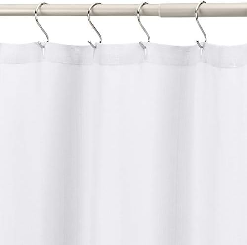 Amazon Basics Linen Style Bathroom Shower Curtain, 100% Polyester, Bright White - Image 2
