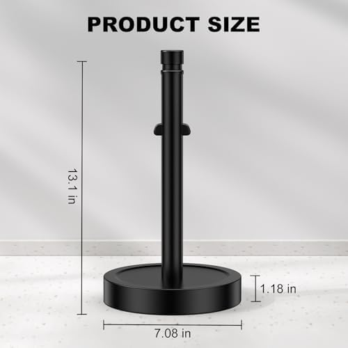 Black Paper Towel Holder Countertop, One-Handed Tear, Stainless Steel, Weighted - Image 7