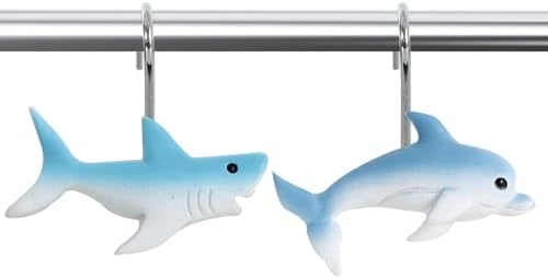 12-Piece Shark Shower Curtain Hooks by CTOHN