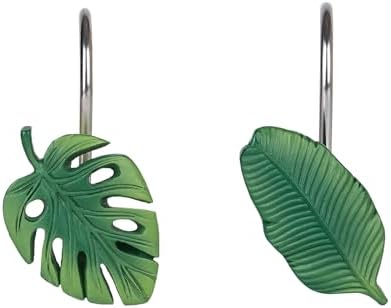 Tropical Leaf Decorative Shower Curtain Hooks Green Botanical Shower Curtain by Sunlit