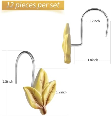 Yellow Plant Leaf Shower Curtain Hooks, Eucalyptus Bathroom Decor - Image 6