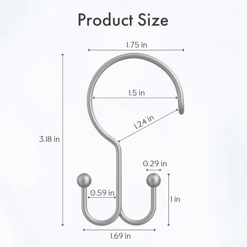 Bathway Matte Nickel Shower Curtain Hooks Ring, Rust Proof Metal Shower Hooks - Image 6