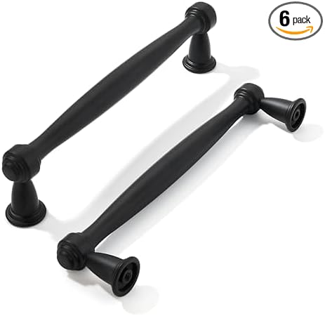 khtumeware 6 Pack 5 Inch(128mm) Black Cabinet Pulls Black Kitchen Matte Black Cabinet Handles Kitchen Cabinet Hardware for Cupboard Drawer Handles Dresser Pulls