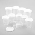 100ml Medicine Measuring Cups - 10 Pcs Clear Plastic Containers with White Lids for Liquid and Sample Measurement