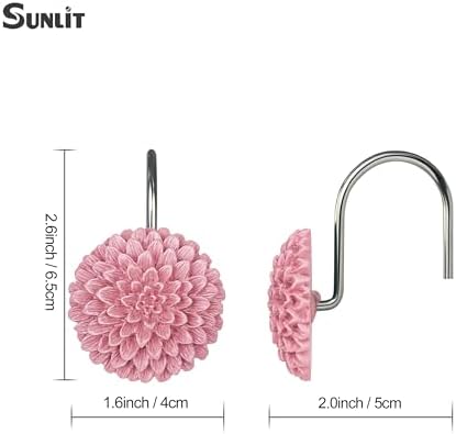 Sunlit Decorative Floral Shower Curtain Hooks, Dahlia Pinnata Flower Shower - Image 4