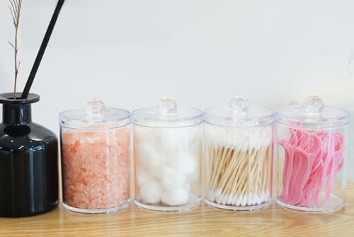 4 Pack Acrylic Qtip Holder Dispenser, Canisters Apothecary Jar Set, 10 oz - Image 6