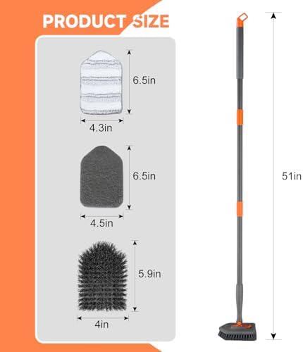 nacena Shower Scrubber with Long Handle, 3 in 1 Tile Tub Scrubber Brush with 3 - Image 2