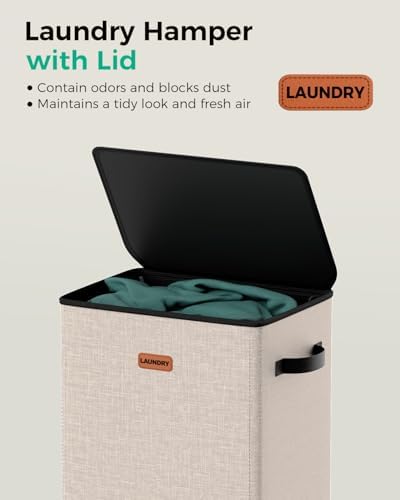 100L Laundry Hamper with Lid, Odor-Controlling Hamper with Handles, Collapsible - Image 4