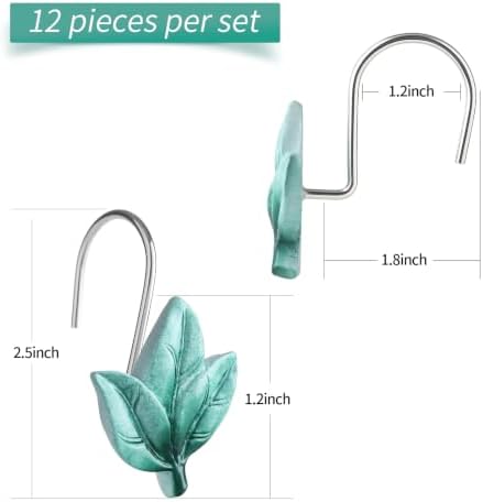 Teal Plant Leaf Shower Curtain Hooks, Eucalyptus Bathroom Decor - Image 6