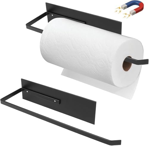 Paper Towel Holder Black, Toilet Paper Roll Holder Magnetic Towel Rack Wall by SeropyDirect