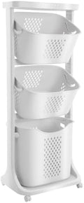 3 Tier Rolling Laundry Hamper Storage Sorter, Vertical Rolling Laundry Baskets by Unknown