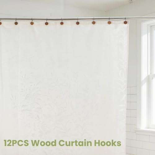 Wood Shower Curtain Hooks, Boho Shower Curtain Rings Decorative, Free Sliding - Image 6
