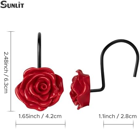 Sunlit Rose Shower Curtain Hooks, Home Decorative Flower Shower Curtain Rings - Image 3