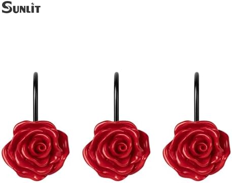 Sunlit Rose Shower Curtain Hooks, Home Decorative Flower Shower Curtain Rings - Image 2