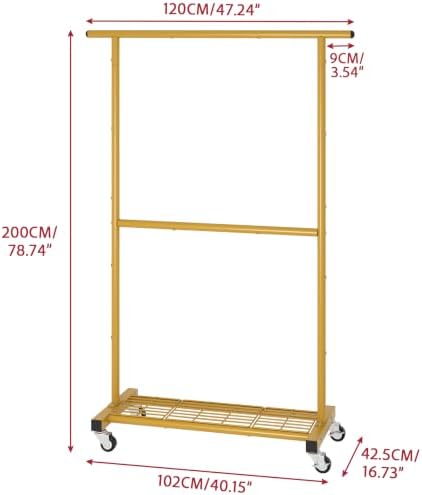 Sywhitta Double Rod Metal Clothing Rack on Wheels - Image 3