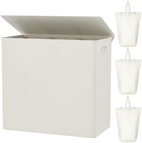WOWLIVE 180L Laundry Hamper 3 Section, Large Laundry Basket by WOWLIVE