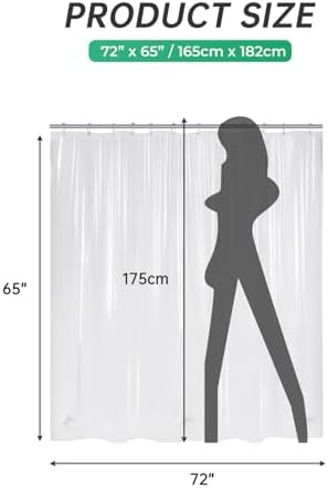 AmazerBath Short Shower Curtain Plastic, 72 x 65 Inches PEVA Clear Shower - Image 6