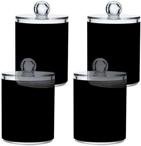 Qilmy Solid Black Qtip Holder 2 Pack, 14 oz Apothecary Jars Bathroom Vanity - Image 2