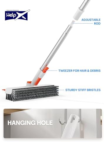 Floor Scrub Brush with Long Handle, 3 in 1 Deck Brush with Squeegee - Image 5