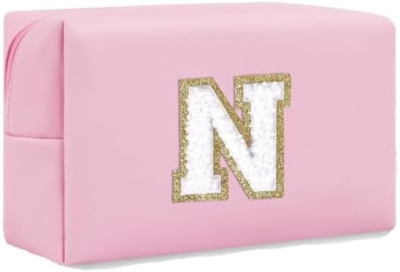 Initial Makeup Bag for Women Gifts, PU Leather Cosmetic Pouch by SxoSyo