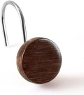 Farmhouse Boho Shower Curtain Hooks-Wood Texture Resin Button Rings by PopKozzi
