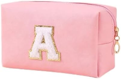 Initial Makeup Bag for Women Gifts, PU Leather Cosmetic Pouch by SxoSyo