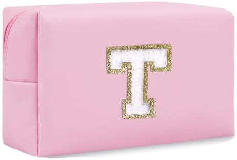 Initial Makeup Bag for Women Gifts, PU Leather Cosmetic Pouch by SxoSyo