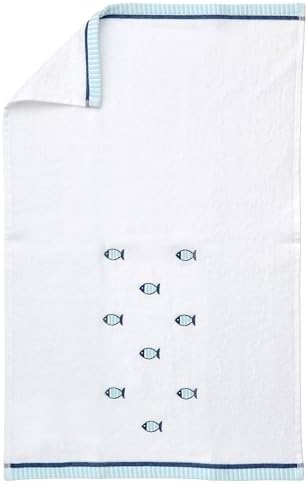 Ritz 2-Piece Cotton Velour Bathroom Hand Towel Set, Embroidered Allover Fish - Image 6