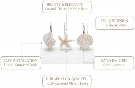12pc Seashell Shower Curtain Hooks Decorative Resin Hooks - Image 2