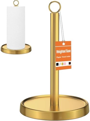 Gold Paper Towel Holder Countertop, Stainless Steel, Weighted Base, Paper Towel by Awarmhome