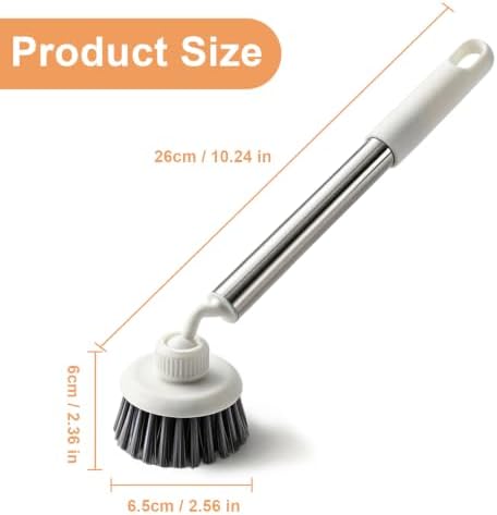 Kitchen Scrub Brush, 360° Swivel Head Long Handle Pot Dish Brush - Image 5
