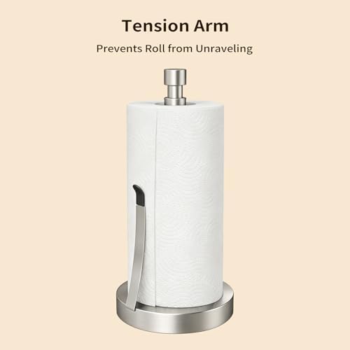 YUMORE Heavy Duty Paper Towel Holder Countertop Weighted Base Silver - Image 2