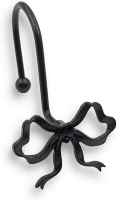 Black Bow Shower Curtain Hooks, 12 Pack Gothic Coquette Bathroom Decor by Unknown