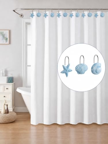 12PCS Starfish Seashell Shower Curtain Hooks, Beach Ocean Coastal Blue Shower - Image 5