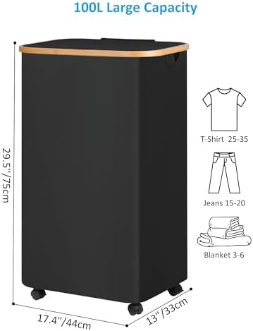 efluky Laundry Basket with Wheels, Tall Rolling Laundry Hamper with Lid and - Image 6