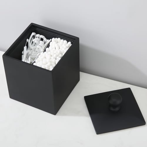 Square Cotton Swab Holder with Lid, Matte Black, 2 Slot - Image 6