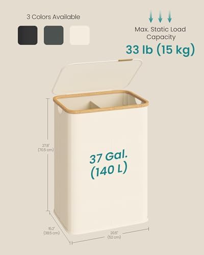 SONGMICS Laundry Hamper with Lid, 140L Laundry Basket, Bamboo Frame - Image 6