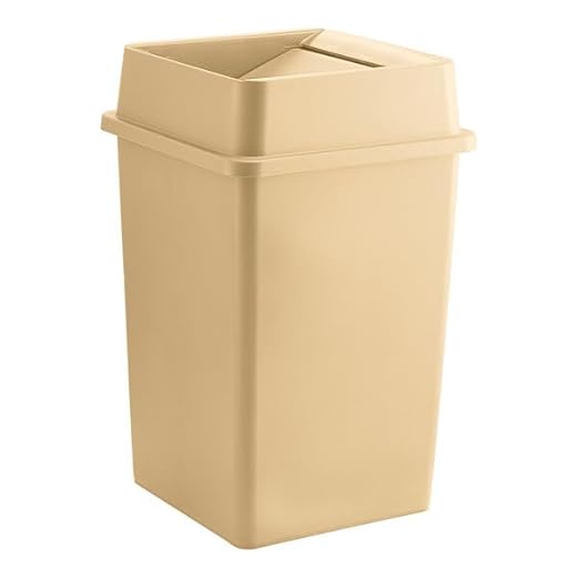 35 Gallon Square Trash Can with Drop Shot Lid, Indoor Outdoor, Beige, 19.5 x 19.5 x 33 inches