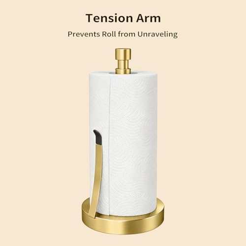 YUMORE Heavy Duty Paper Towel Holder Countertop Weighted Base Gold - Image 2