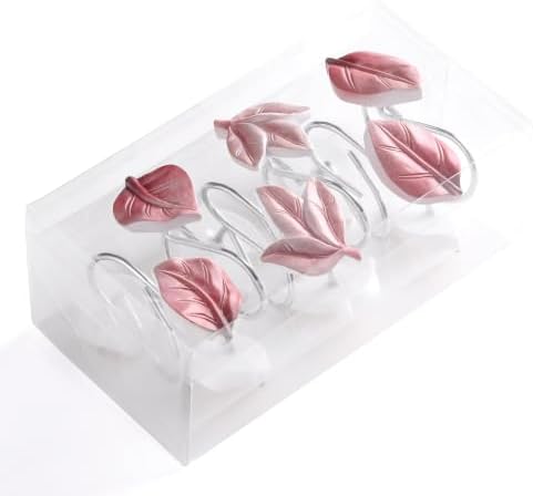 Pink Plant Leaf Shower Curtain Hooks, Eucalyptus Bathroom Decor - Image 2