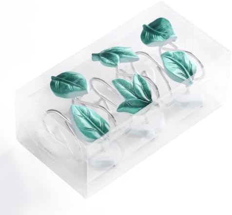 Teal Plant Leaf Shower Curtain Hooks, Eucalyptus Bathroom Decor - Image 2